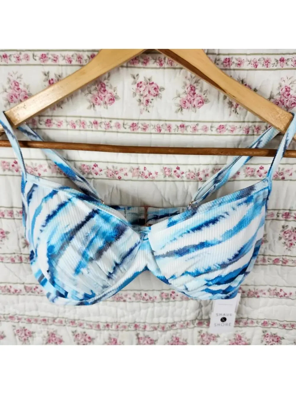 NEW Shade & Shore Blue Tie-Dye Ribbed Bikini Top, Women's Swimwear